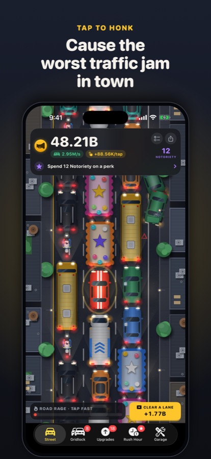 The street, jammed with traffic